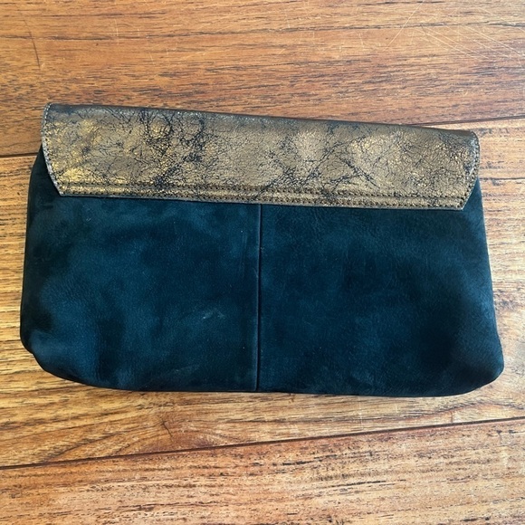 Genuine Leather Gold Metallic Detailed Clutch Wallet Purse Night Out Bag - Picture 2 of 6